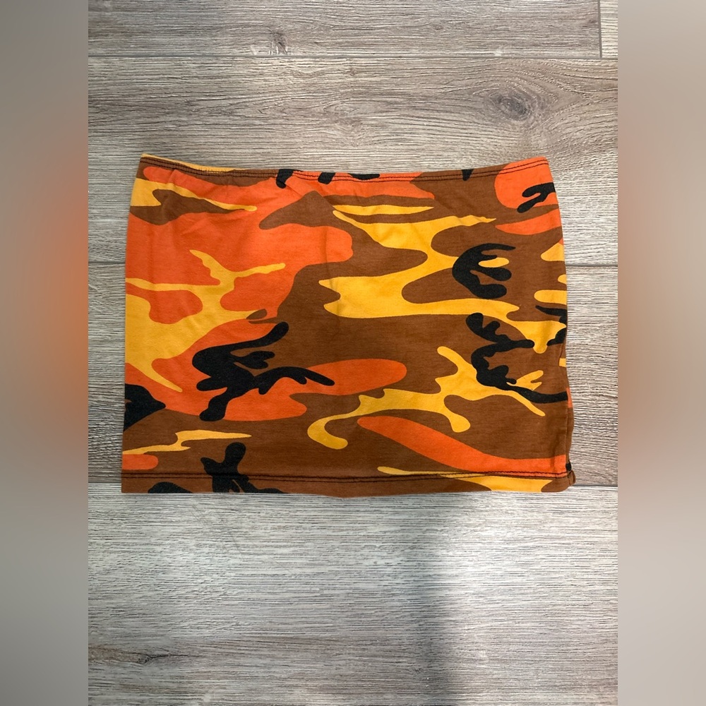 Rothco Orange/Brown/Yellow Camo Strapless Crop Top